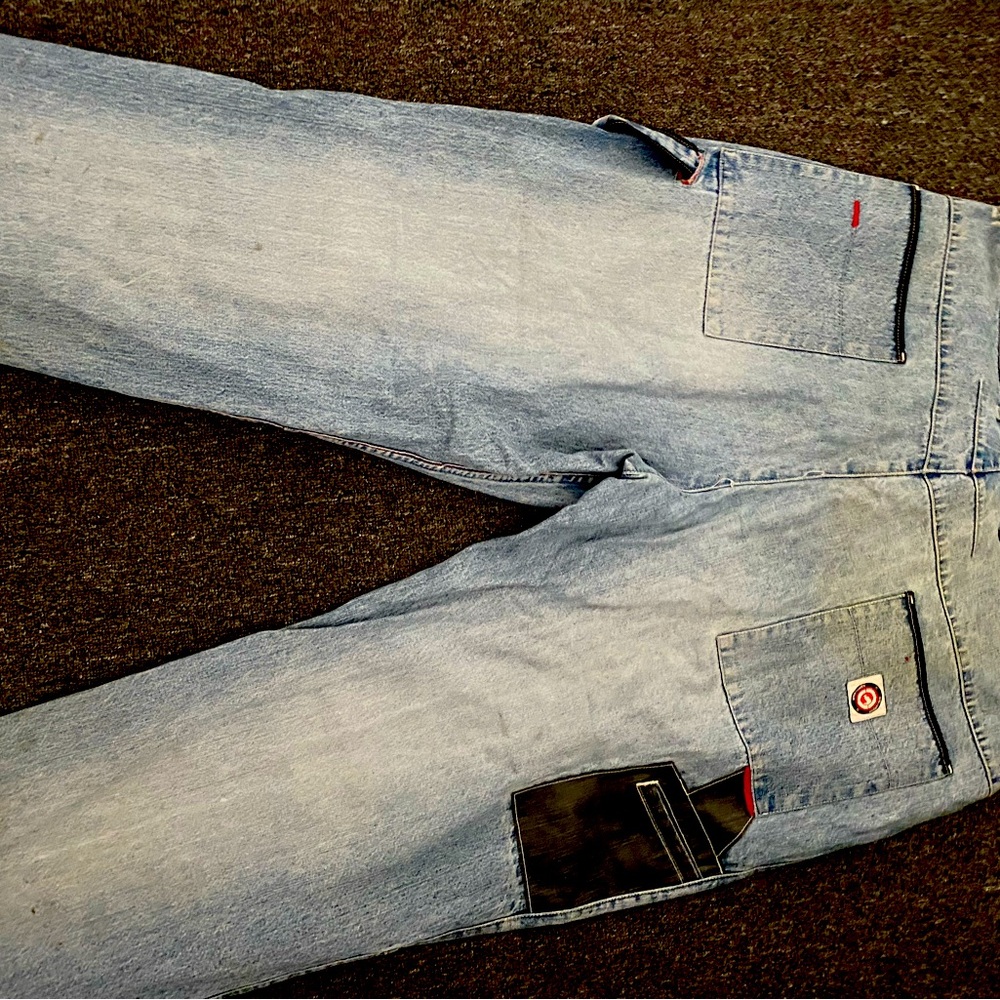 denim jeans with leather embroidery